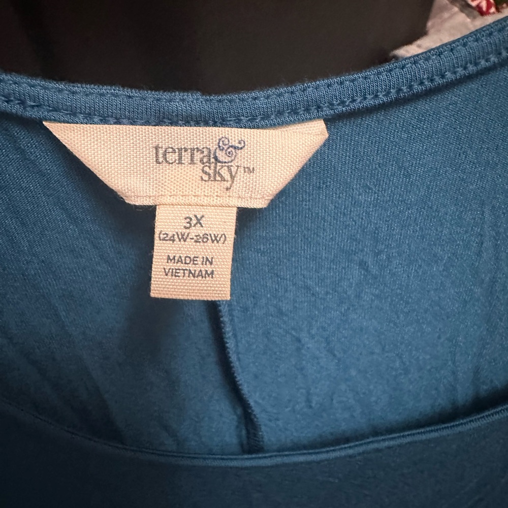 Terra & Sky Teal Blouse 3X